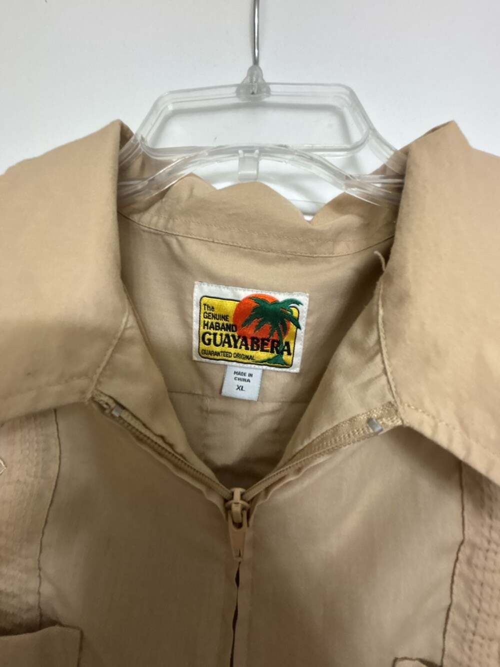 Haband The Genuine Guayabera Shirt XL Tan Zip Front Embroidered